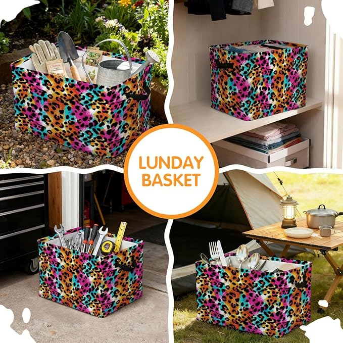56L Leopard Print Laundry Basket Clothes Hamper with Handles,Foldable Blanket Storage Large Laundry Hamper with Waterproof PE,Toy Storage Bin Organizer,Cube Clothes Organizer,Home Decor