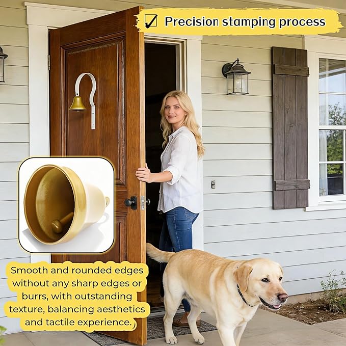 Dog Doorbell for Potty Training, Wall Mounted Bronze Bell with White Metal Bracket, 7.09 Inch Height, Includes 3 Mounting Screws, Scratch-Free Design, Rust-Proof