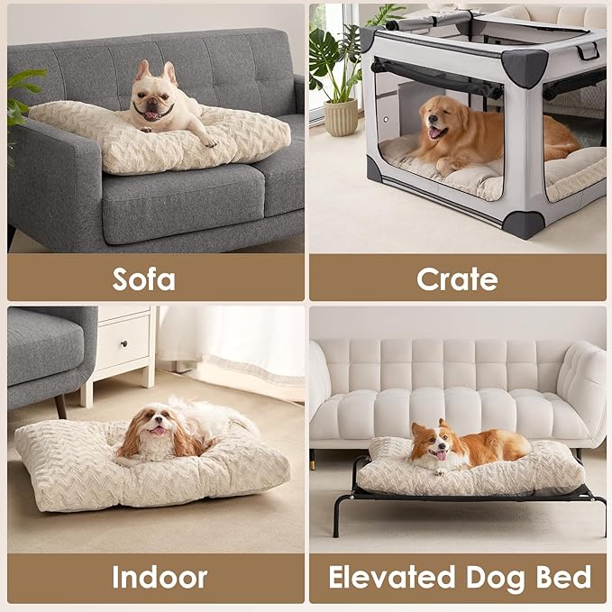 EHEYCIGA Washable Medium Dog Bed for Crate 29x21 Inch, Reversible Kennel Pad for Dogs Weight Up to 35 lbs, Plush and Comfy Pet Sleeping Mat, Beige