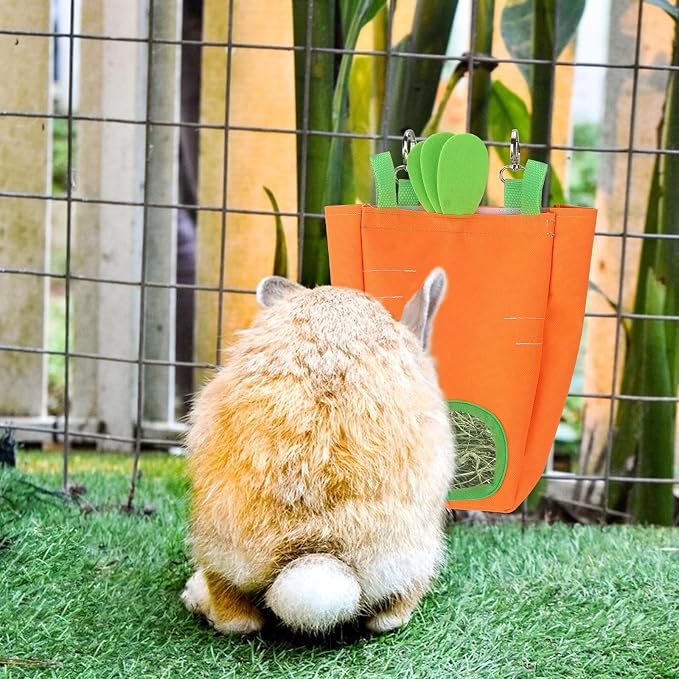 Estivaux Rabbit Hay Feeder Bag Carrots Guinea Pig Hanging Hay Feeding Bag with Hole Pet Storage Dispenser for Chinchilla Hamster Bunny Small Pet Animals