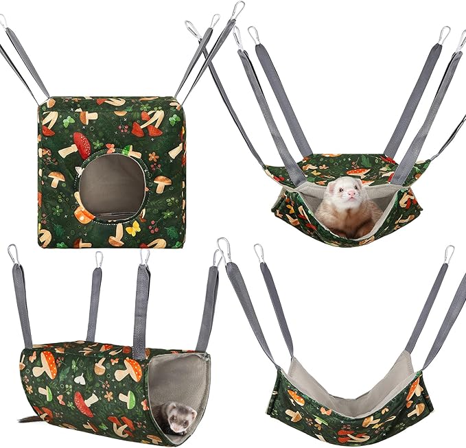 Glittme Ferret Hammock 4 Pack Ferret Cage Accessories Washable Rat Hammock Soft Guinea Pig Hammock for Ferrets, Rat, Sugar Glider, Squirrel
