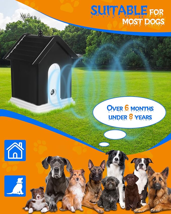 Anti Bark Device for Dogs, 3-Speed Adjustable, Suitable for Most Dogs from 6 Months to 8 Years Old, Waterproof and Durable for Outdoor Use