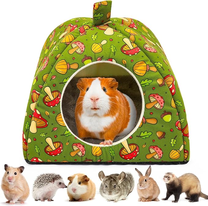 Guinea Pig Hideout - Warm Hamster Bunny Bed with Cushion, Guinea Pig Cage Accessories Washable Sleeping House for Small Animals (Large)