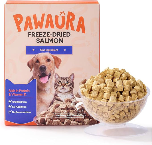 Freeze Dried Salmon Treats for Dogs & Cats – 10.58 oz, Single Ingredient, High-Protein, Natural High Value, Grain-Free, Healthy Pet Training Treats or Food Topper