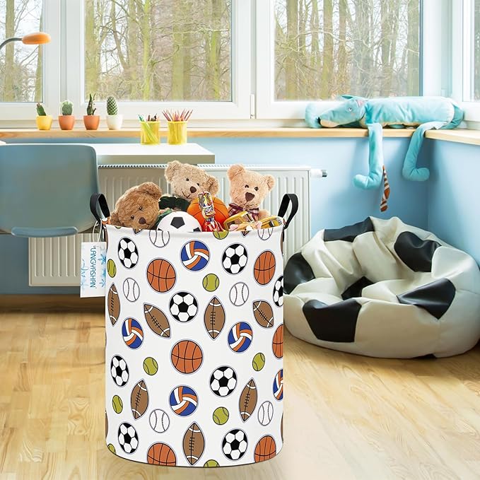 Laundry Basket Canvas Fabric Collapsible Organizer Basket for Storage Bin Toy Bins Gift Baskets Bedroom Clothes Children Nursery Hamper (Colorful Balls)