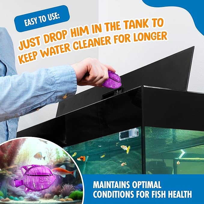 Clarence the Clarifier Fish - 2 pk, Purple - Aquarium Treatment, Clear Cloudy Fresh-Saltwater, Fish-Plant Safe, 10gal Tank Maintenance Each