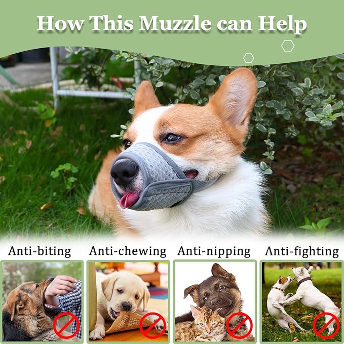 Mayerzon Dog Muzzle, Puppy Soft Mesh Muzzle for Small Medium Large Dogs Chihuahua Poodles Beagle Dachshund Corgis Labrador for Biting Chewing Grooming that Allows Panting Drinking(XL, Grey)