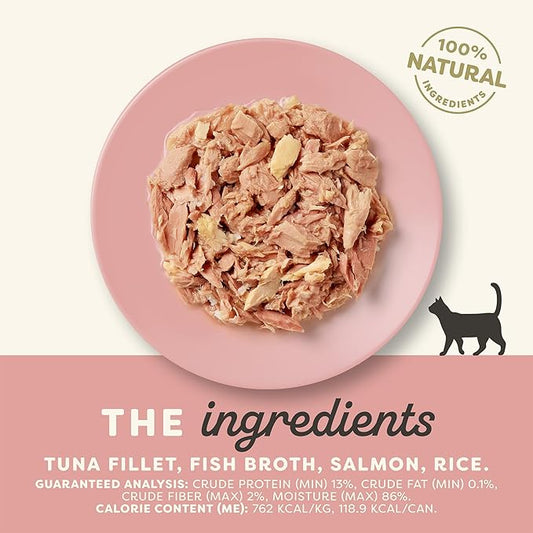 Applaws Natural Wet Canned Cat Food, Limited and Natural Ingredients, High Protein with No Artificial Additives, Tuna Fillet & Salmon in Broth (24 x 5.5oz Cans)