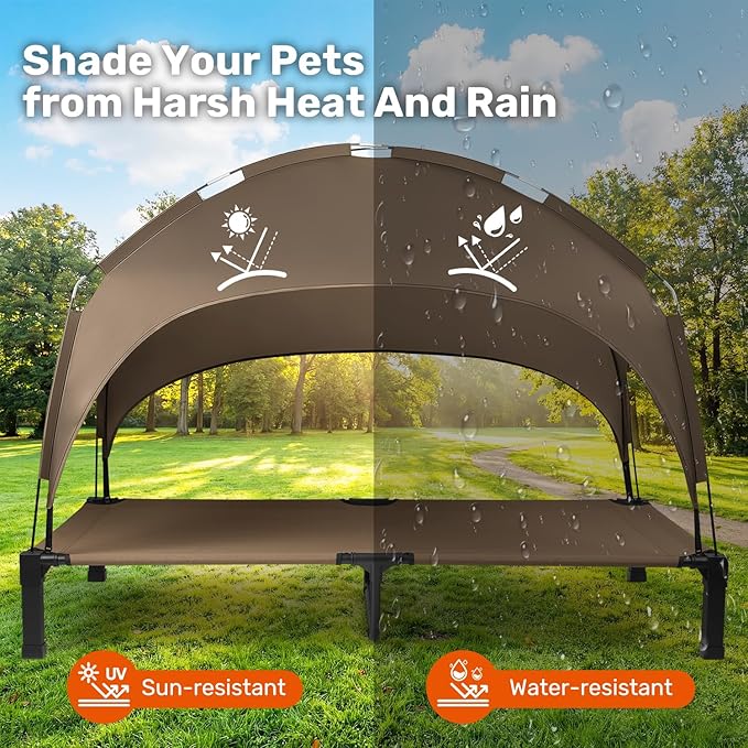 Heeyoo Elevated Dog Bed with Removable Canopy, Portable Dog Cot with Sun Protection Shade Tent, Raised Pet Cooling Cot Bed for Dogs, 60in