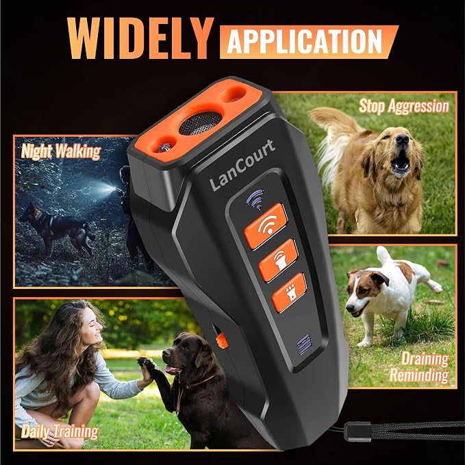 Dog Bark Deterrent Ultrasonic Device | Within 33FT Range, Anti Barking Indoors & Outdoor, Flashlight, Rechargeable, Portable