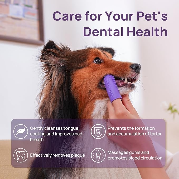 HICC PET Dog Toothbrush, Anti-Slip Dog Tooth Brushing Kit, Dog Finger Toothbrush for Plaque and Tartar Cleaning, Dog Teeth Cleaning for Medium & Large Pets, Safer & Softer Liquid Silicone, 4-Pack
