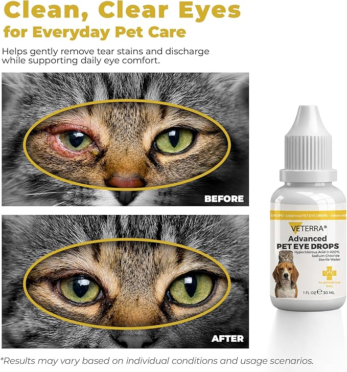 Dog and Cat Eye Care Solution for Dog & Cat – Vet Recommended Eye Cleaner, Helps Remove Eye Discharge & Tear Stains, Supports Eye Hygiene, Gentle Daily Use Eye Wash - 1 Oz 30 Ml