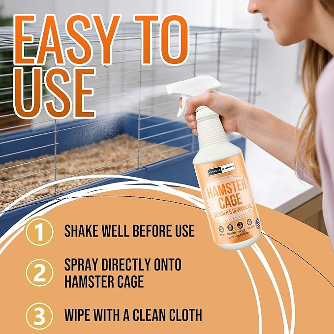 Hamster Cage Cleaner & Deodorizer Spray (32oz) – Odor Eliminator for Small Animal Cages & Habitats – Pet Safe, Non-Toxic, Fast-Acting – Made in USA