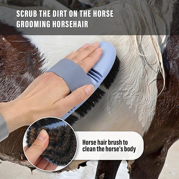 Horsehair Horse Brush for Grooming Flexible Horse Finishing Brush Professional Horse Cleaning Tool for Horse Short-Haired Cats&Dogs Gentle Effective Bath Massage Remove Dirt