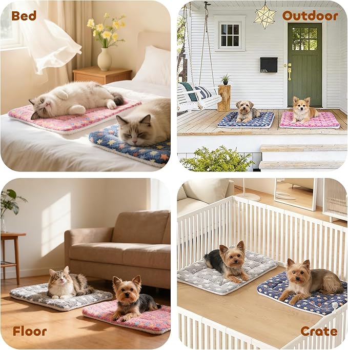 Mora Pets Dog Crate Pad - Ultra Soft Pet Bed With Cute Star Print, Washable Mat for Large Medium Small Dogs, Reversible Fleece Kennel Liner, Cat Bed 41 x 29 Inch Pink