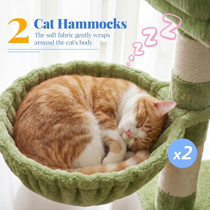 Hey-brother Cat Tree, 74 inches Multi-Level XL Large Cat Tower for Indoor Cats with Three Cat Condos, Two Large Top Decks and Cat Hairbrushfor Kittens, Cats and Pets, Green MPJ035-MGR