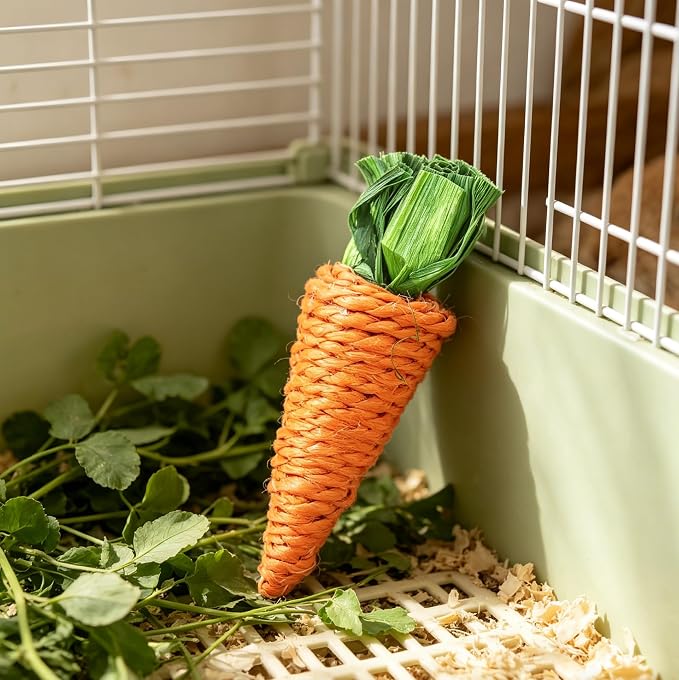 6Pcs Hand Woven Straw Radish Carrot Chew Toys for Hamsters Rabbits Guinea Pigs Small Animals Molar Teeth Cleaning Stress Relief