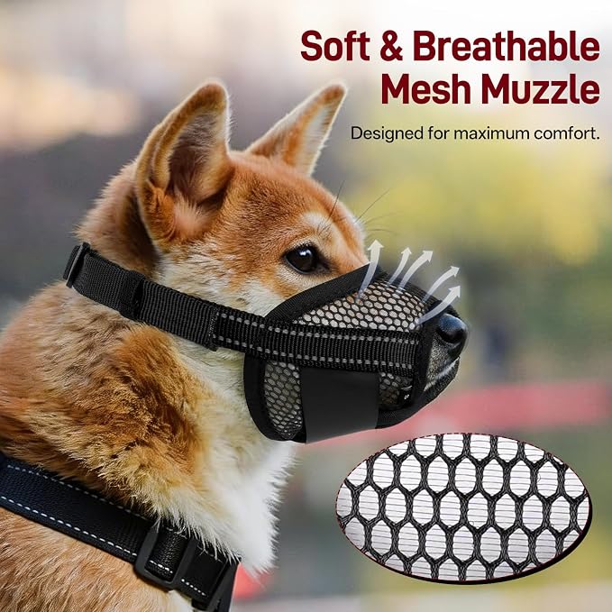 Pezluxe 2-Pack Dog Muzzle, Soft Air Mesh Muzzle Anti Biting Barking Chewing, Secure & Breathable Drinkable Pets Muzzles with Adjustable Strap, for Small Medium Large Dogs (Black-M)
