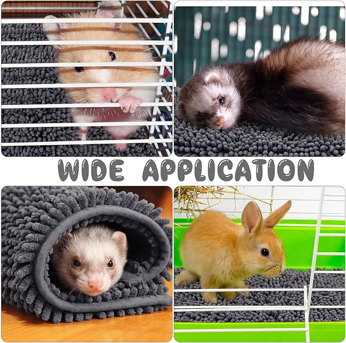 Amylove 4 Pcs 12 x 12 Inch Guinea Pig Cage Liner Washable Shaggy Chenille Pee Pads Pet Dog Cat Bedding Training Mat for Small Animal Guinea Pig Puppy Bunny Hamster
