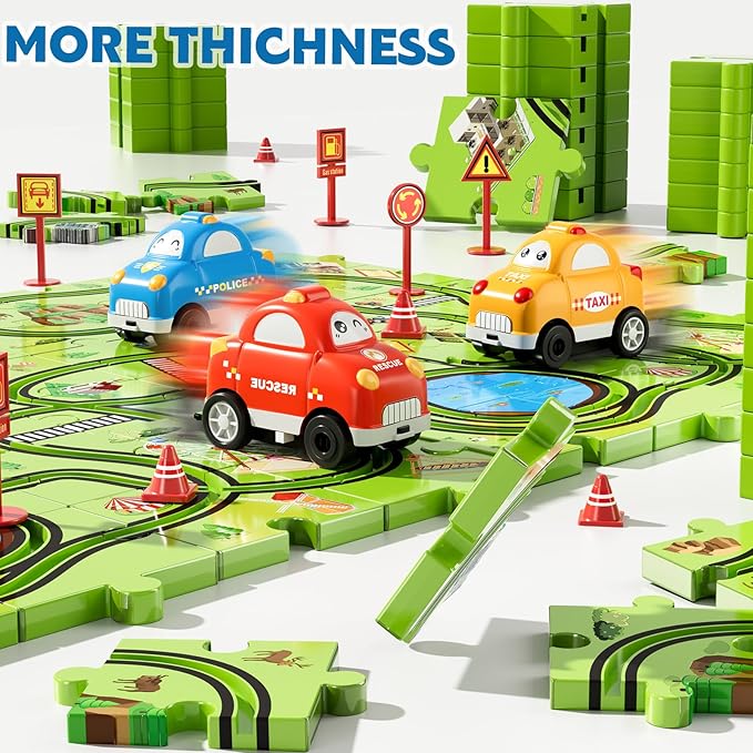 Beby Buty 64PCS Puzzle Track Car Set Toys for Kids Boys, Toddler Toys Gifts for 3 4 5 Year Old, Floor Puzzle Tracks Car for Boys Ages 3-5 4-6, for 3 4 5 6 Year Old
