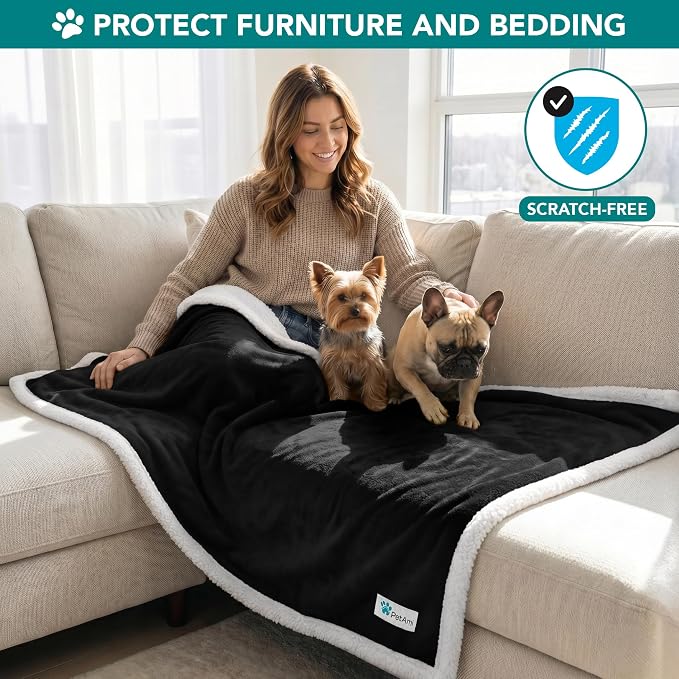 PetAmi Dog Blanket for Small Medium Dogs Cats Puppies Kittens, Soft Sherpa Fleece Pet Blanket Throw, Reversible Plush Couch Cover Protector for Crate Carrier Chair, Machine Washable, 40x29, Black