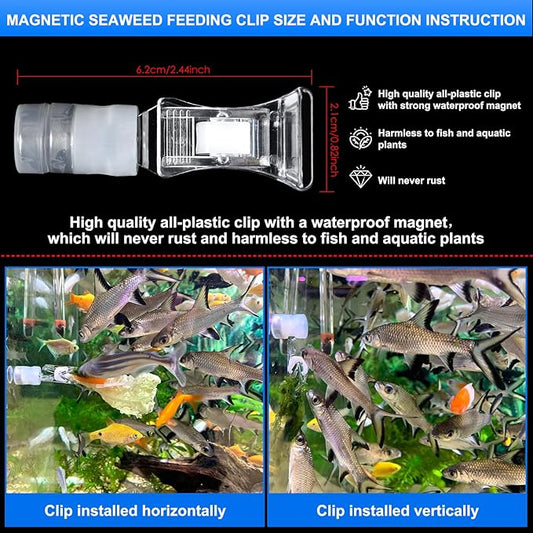 Magnetic Seaweed Fish Feeding Clip Saltwater Aquariums Magnet Veggie Feeder clamp Fish Accessories —Patented Product(4pcs Magnetic Veggie Clip)