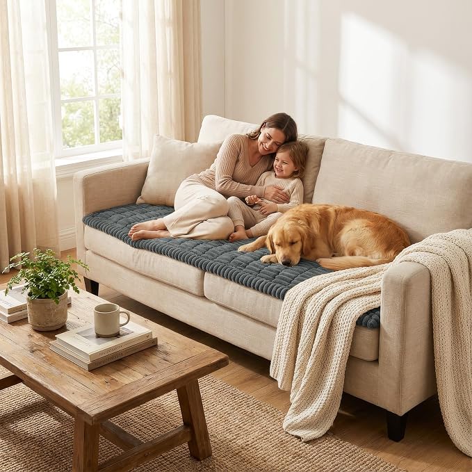 Smiry Couch Cover for Dogs, Non Slip Washable Sofa Protector for Pets, Soft Furniture Cover for Pet, Stylish Sofa Covers, Cozy Protect Against Fur, Dirt & Everyday Messes (Dark Grey, 35.4" x 88")