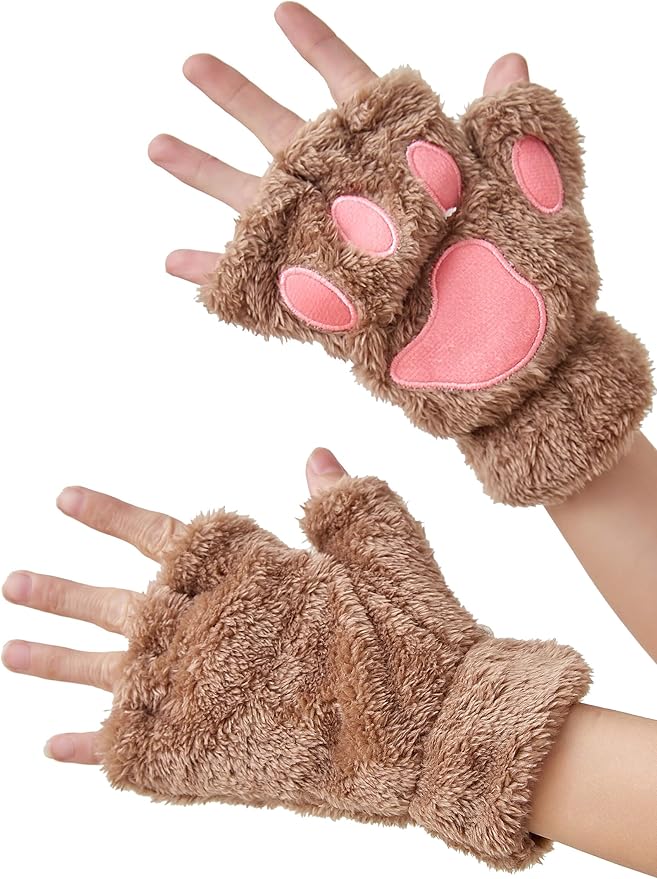OTPEH Cat Paws Gloves Fingerless Bear Furry Paw Cute Hand Gear Cosplay Costume Accessories