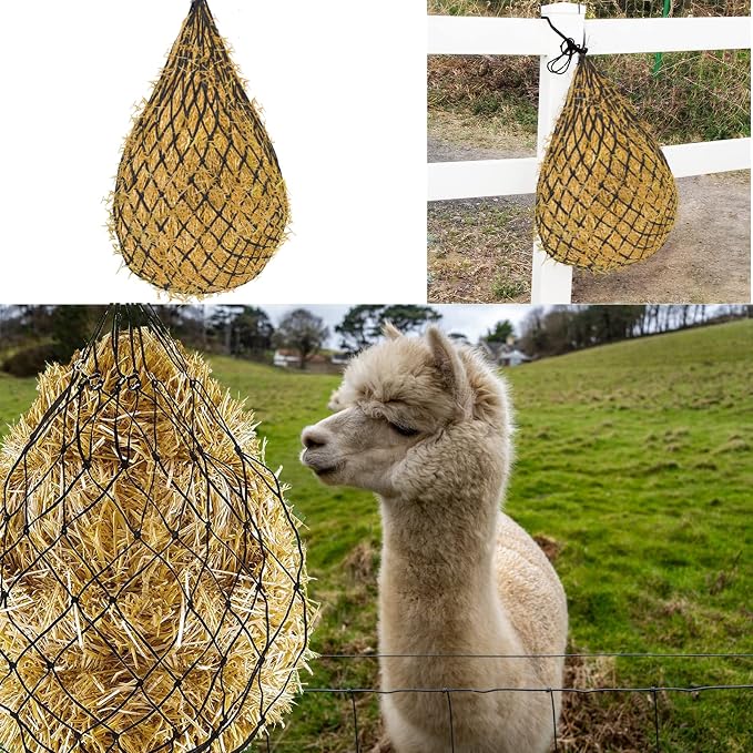 6 Pcs Hay Bags for Horses: 40 inch Long Slow Feed Hay Net for Horses - 2 * 2 inch Holes Mess with Nylon Rope Hanging (Black)