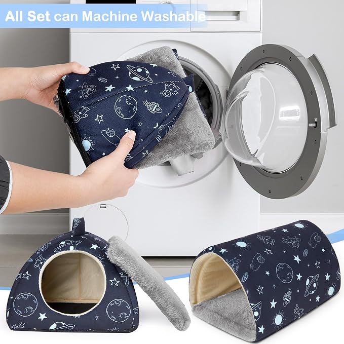 Bienbee Guinea Pig Hideout, Washable Guinea Pig Tunnel Set, 2 Pack Guinea Pigs Toys Guinea Pigs Cage Accessories for Small Animal Mouse Hamster Hedgehogs Rats,Navy Blue Universe