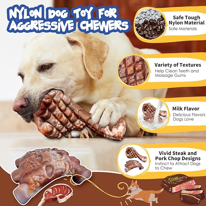 Fuufome Dog Chew Toys for Aggressive Chewers：2 Pack Indestructible Dog Toy for Large Breed- Tough Nylon Teething Bone Toy to Keep Them Busy