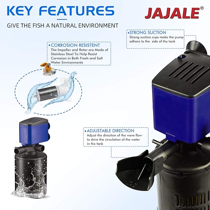 660 GPH Internal Filter Submersible Pump - 3 in 1 Aquarium Fish Tank Pump with Oxygenation, Filtration & Water Cycling, 6.6 ft max lift, 35W - 2 Pack
