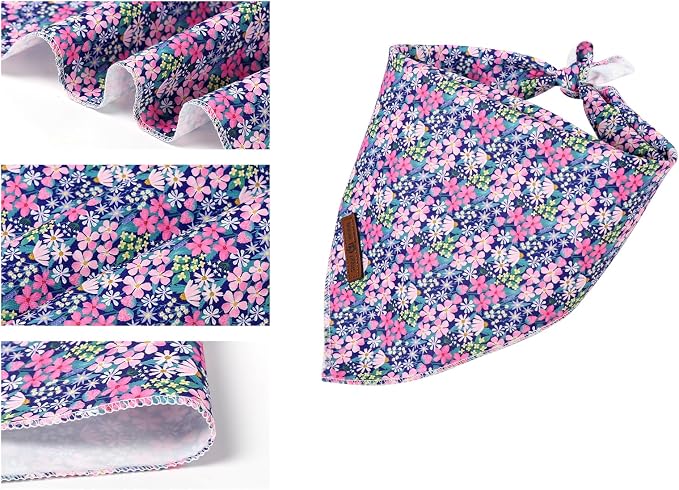 Lionet Paws Spring Summer Dog Bandana Washable Cotton Blue Handkerchief Scarf Triangle Floral Oxalis Bandana for Small Medium Dogs Girl Boy
