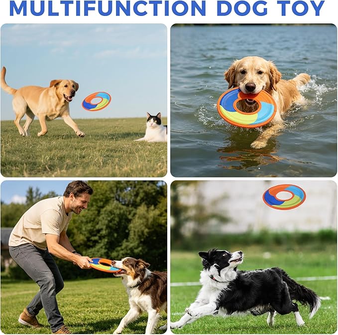 Mihachi Flying Disc Dog Toy, Interactive Water Floating Flyer Lightweight Catch and Fetch Toys for Small Medium Large Dogs, Durable Oxford Cloth Fabric with Soft Edges,Pet Outdoor Exercise Toys,Orange