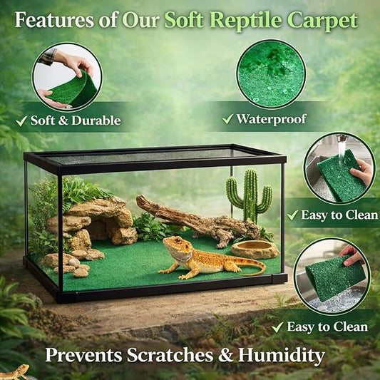 HERCOCCI 2 Pack Reptile Carpet, 39’’ x 20’’ Terrarium Bedding Substrate Liner Reptile Cage Mat Tank Accessories for Bearded Dragon Lizard Tortoise Leopard Gecko Snake (Green)