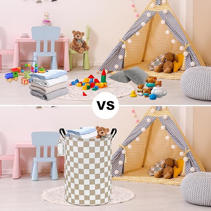 Storage Basket, Nursery Hamper Canvas Laundry Basket Foldable with Waterproof PE Coating Large Storage Baskets for Kids Boys and Girls, Office, Bedroom, Clothes,Toys(Beige flag)
