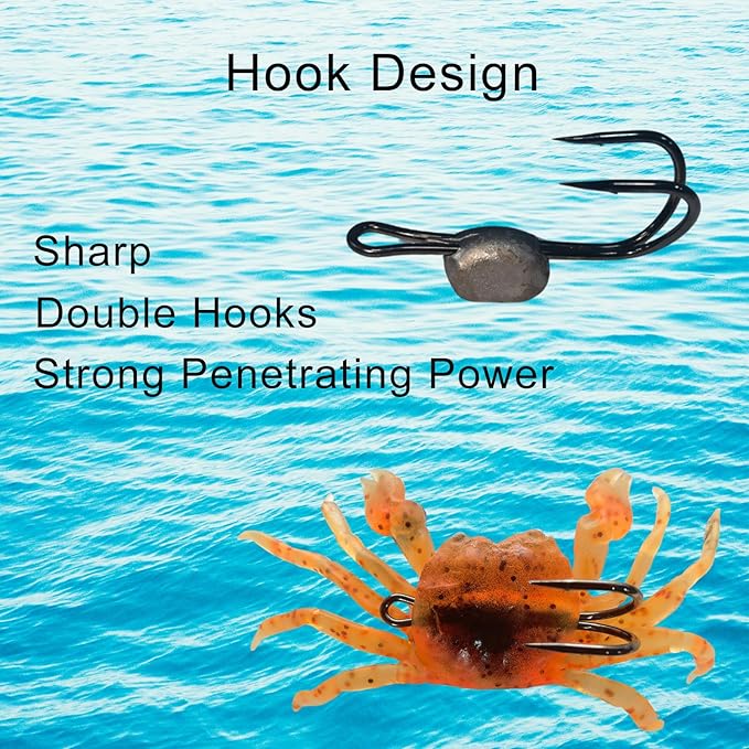 Saltwater Fishing Lures with Sharp Hooks, 3 Colors Crab Bait Soft Swimbait Stuff, Fish Bites Saltwater Bait