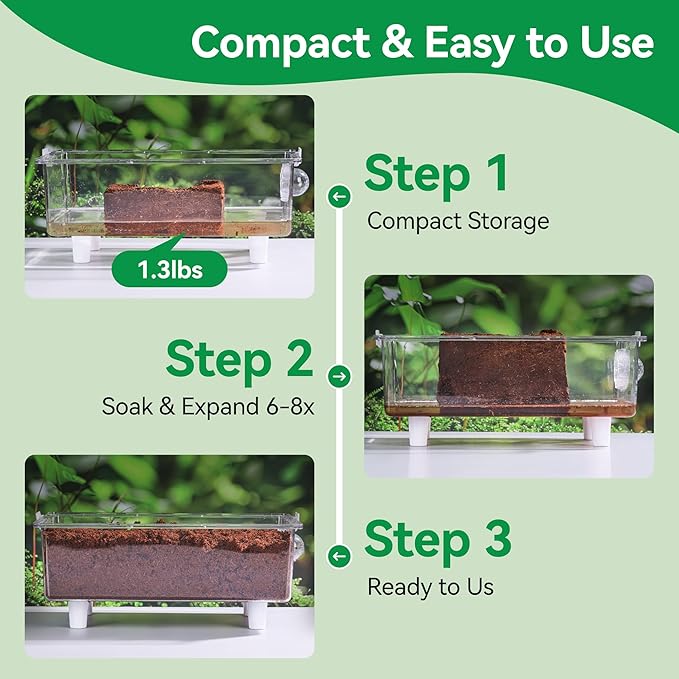 5 Pcs Organic Coconut Fiber Substrate, Biodegradable 100% Natural Coco Soil Brick, Multipurpose Eco-Friendly Terrarium Bedding for Reptiles, Tortoise, Bearded Dragon, Gecko, Snake & Amphibians