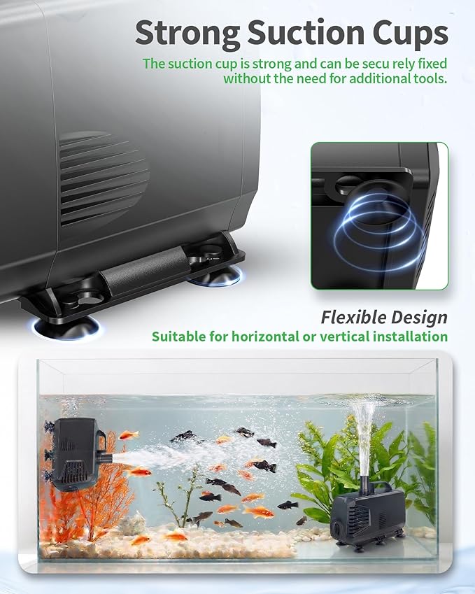 POPOSOAP 680GPH Submersible Pump(2400L/H, 55W), Ultra Quiet Fountain Pump with Over Heating Protection & Filter Sponge 8.5ft High Lift for Pond, Fish Tank, Aquarium, Hydroponics, Waterfall Q104