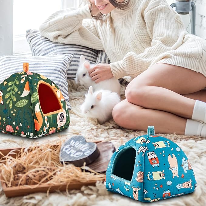Cinnvoice 4 Pcs Hamster Hideout, Hamster Bed Tunnel, Washable Small House Cage Accessories for Dwarf Rabbits Hedgehog Chinchillas Hamsters Ferrets Bearded Dragons Birds and Rats(Forest, 7 x 6.7 in)