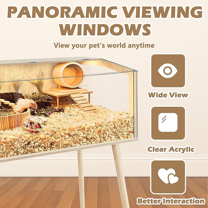 PROLEE Hamster Cage with Legs, Guinea Pig Cages Chew Proof, Hamster House, Hamster Cages and Habitats, Small Animal Cage, 48" L x 20" W x 47.5" H