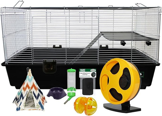 Colossal Castle Hamster Cage Set - New Hamster Supply Starter Package Kit - Includes Cage, Exercise Wheel, Food Dish, Water Bottle, Accessories