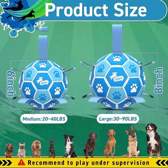 QDAN Dog Balls, World Cup Balls for Dogs, Soccer Ball for Dogs with Straps, Outdoor Dog Toys for Medium (6 Inch)