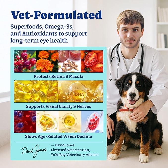 Eye Supplement for Dogs - 120 Soft Chews Dog Vision Supplement with Cod Liver Oil, Antioxidants & Omega 3 Fatty Acids - Eye Vitamins for Dogs - Duck & Pear Flavor