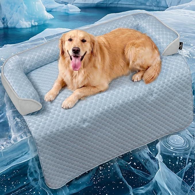 X-Large Cooling Dog Bed Mat - 45 x 37 inch Waterproof Couch Cover for Dogs Washable, Non-Slip Bottom Self Cooling Mat for Dogs, Durable & Non-Gel, Dog Couch Bed for Sofa Floor Car, Light Blue