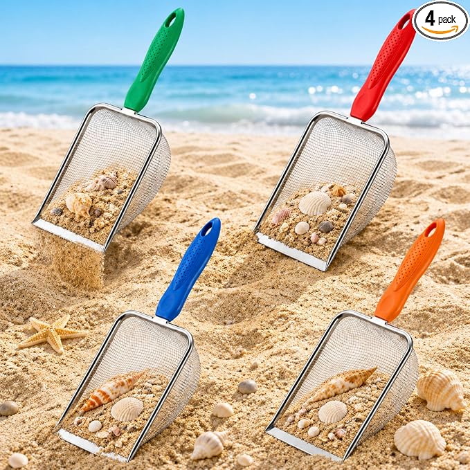 Dunzy 4 Packs Reptile Sand Stainless Steel Fine Mesh Reptile Substrate Metal Sand Shovel Sifter Litter Cleaner Corner Scoop Shovel Cleaner Scooper for Bedding Aquarium Terrarium (Multicolored)