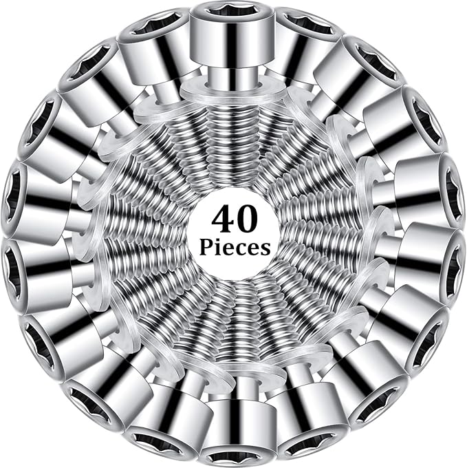 Sumind Stainless Steel M5 Hex Socket Bolts with Washers, 40 Pcs, for Bike Water Bottle Cage Holder Bracket Rack Cycling Accessories