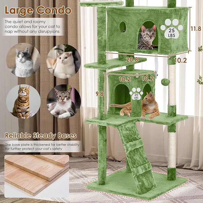 PayLessHere Cat Tree 70in Cat Tower with Cat Scratching Post,Multi-Level Cat Condo Stand House Furniture Kitty Activity Center with Furry Ball Toys Cat Tree for Indoor Cats,Green
