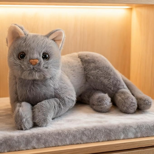 Gray Cat Plush Soft Plush Cat Toy, 12 inch Realistic Black Cat Stuffed Animal Gifts for Boys and Girls (Gray)