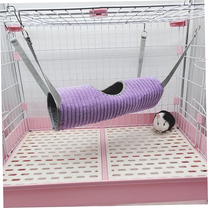 Ferret Hammock Tunnel, Play & Sleep Rat Hammock for Guinea Pigs, Rats, Hamsters, Soft Plush Cage Accessory - Violet - Rat